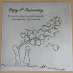 A card with two people holding balloons and the words " happy 6 th anniversary ".