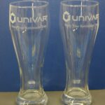 Two Univar Beer and juice etched glass