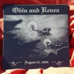 A picture of odin and renea on the back of their album.