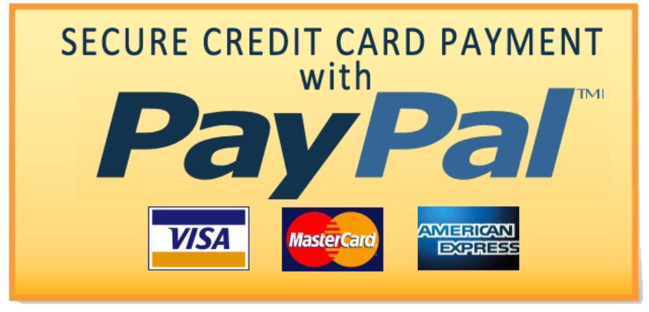 A yellow banner with several credit cards and paypal.